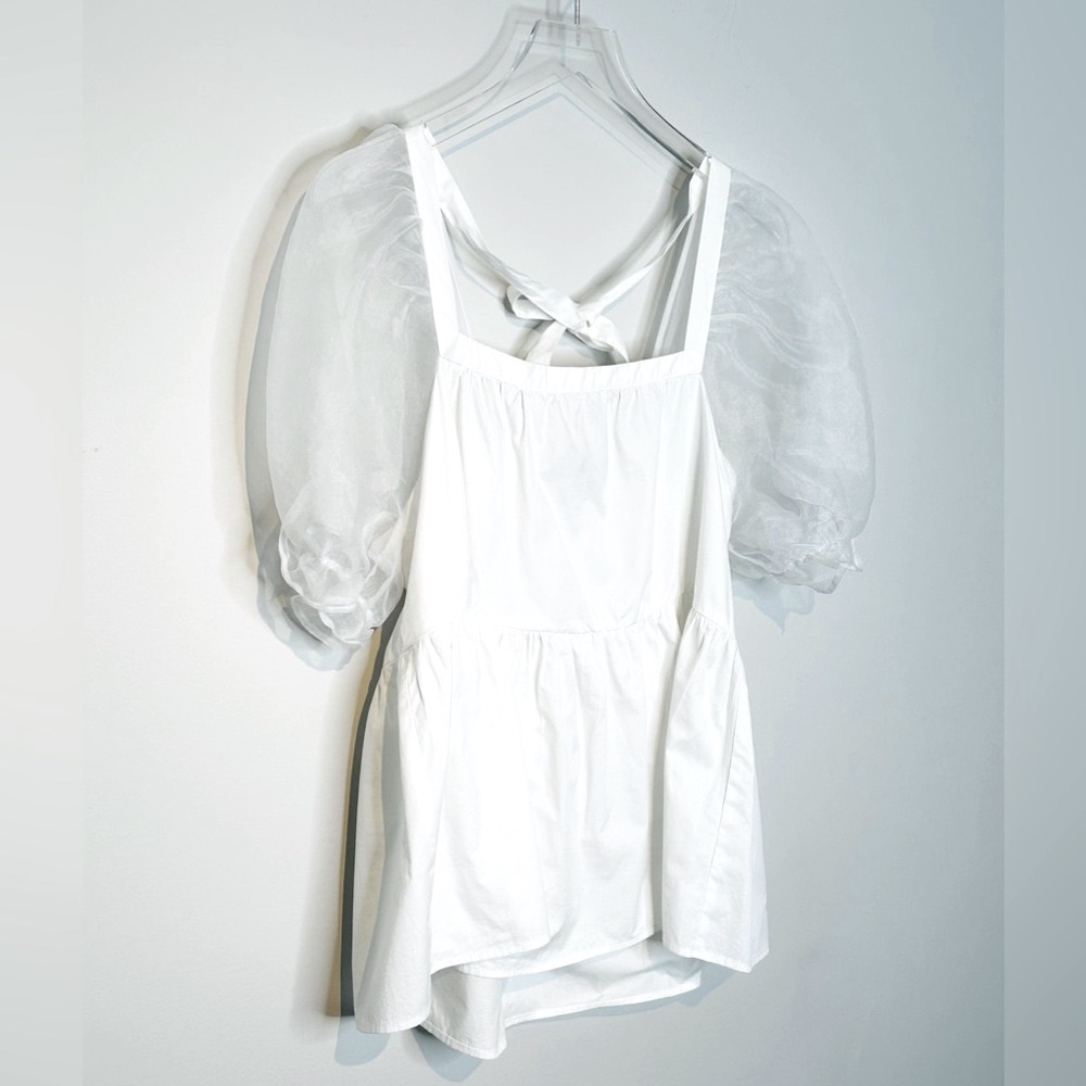 Tuckernuck Pomander Place Tinsley Organza Puff Sleeve White Top Shirt Blouse L - Picture 3 of 12